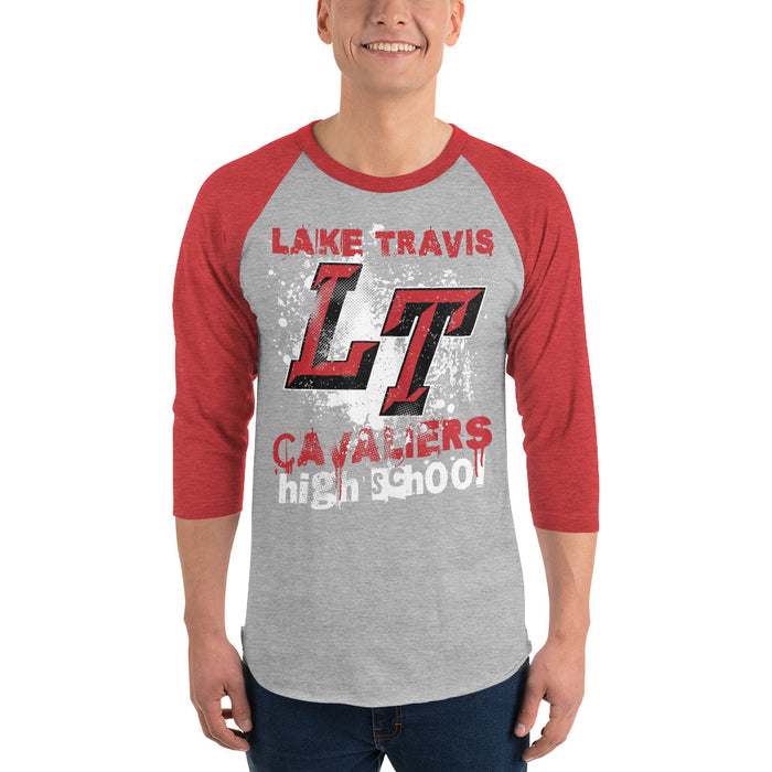 Man wearing Lake Travis High School Cavaliers Unisex 3/4 sleeve Raglan T-shirt 205