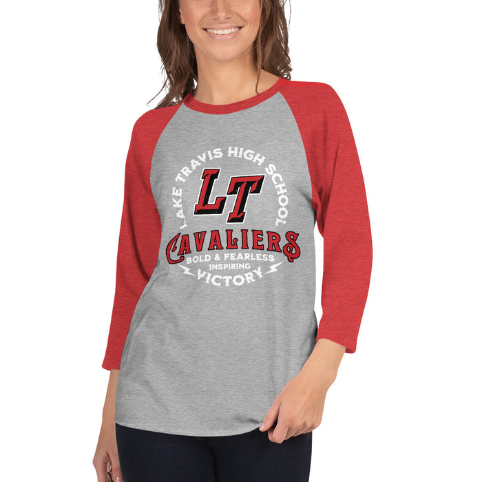 Woman wearing Lake Travis High School Cavaliers Unisex 3/4 sleeve Raglan T-shirt 206