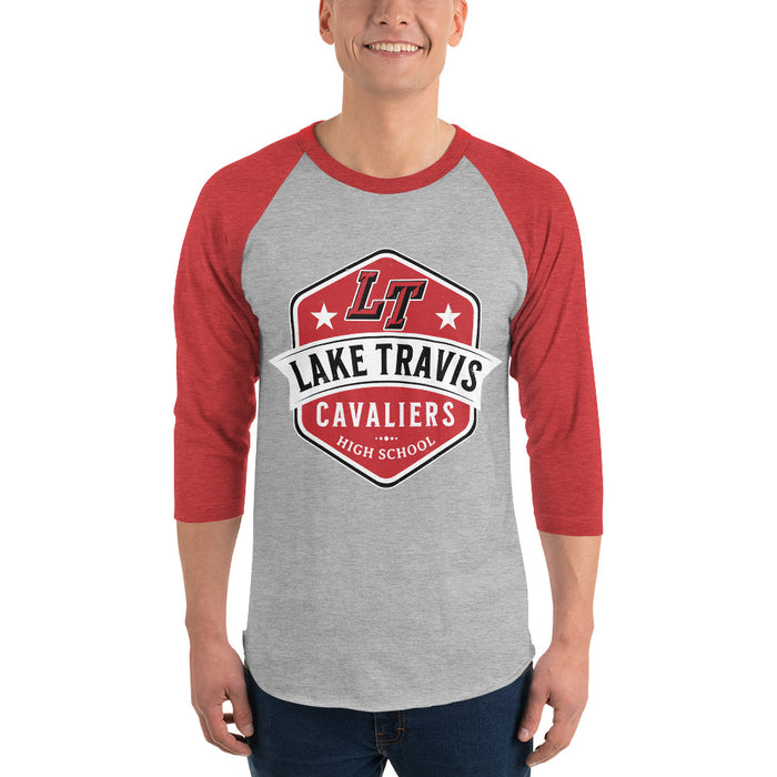 Man wearing Lake Travis High School Cavaliers Unisex 3/4 sleeve Raglan T-shirt 209