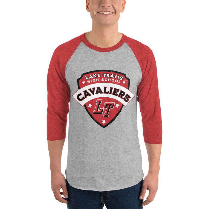 Man wearing Lake Travis High School Cavaliers Unisex 3/4 sleeve Raglan T-shirt 221