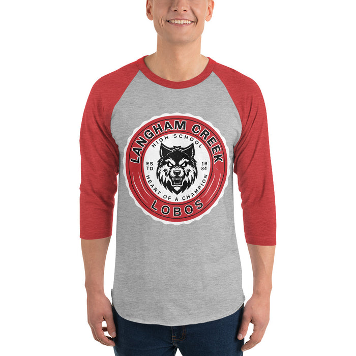 Man wearing Langham Creek High School Lobos Unisex 3/4 sleeve Raglan T-shirt 216