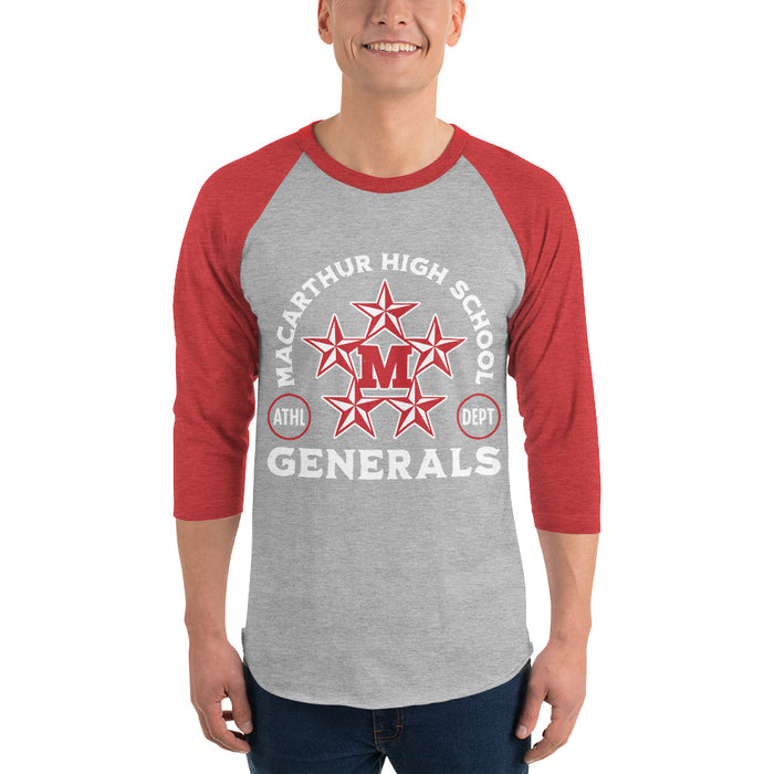 Man wearing MacArthur High School Generals Unisex 3/4 sleeve Raglan T-shirt 208