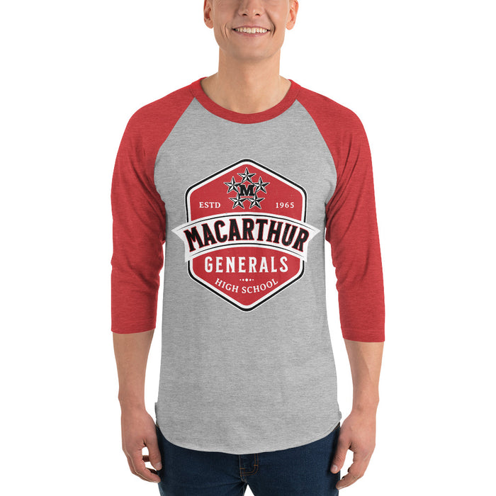 Man wearing MacArthur High School Generals Unisex 3/4 sleeve Raglan T-shirt 209