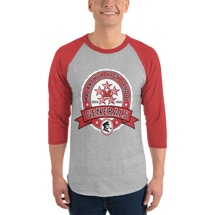 Man wearing MacArthur High School Generals Unisex 3/4 sleeve Raglan T-shirt 212