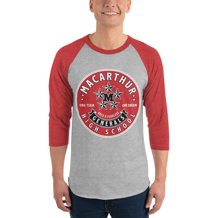 Man wearing MacArthur High School Generals Unisex 3/4 sleeve Raglan T-shirt 215