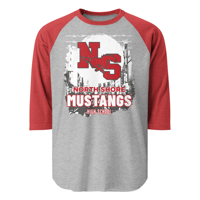 North Shore High School Mustangs Unisex 3/4 sleeve Raglan T-shirt 202