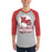 Man wearing North Shore High School Mustangs Unisex 3/4 sleeve Raglan T-shirt 202