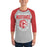 Man wearing North Shore High School Mustangs Unisex 3/4 sleeve Raglan T-shirt 204