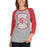 Woman wearing North Shore High School Mustangs Unisex 3/4 sleeve Raglan T-shirt 207