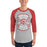 Man wearing North Shore High School Mustangs Unisex 3/4 sleeve Raglan T-shirt 207