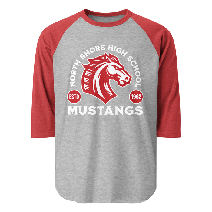 North Shore High School Mustangs Unisex 3/4 sleeve Raglan T-shirt 208