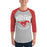 Man wearing North Shore High School Mustangs Unisex 3/4 sleeve Raglan T-shirt 213