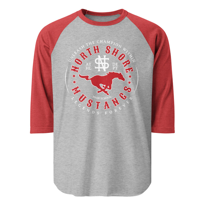 North Shore High School Mustangs Unisex 3/4 sleeve Raglan T-shirt 214