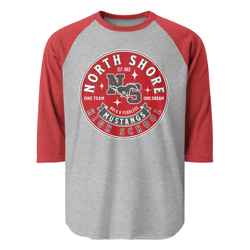 North Shore High School Mustangs Unisex 3/4 sleeve Raglan T-shirt 215