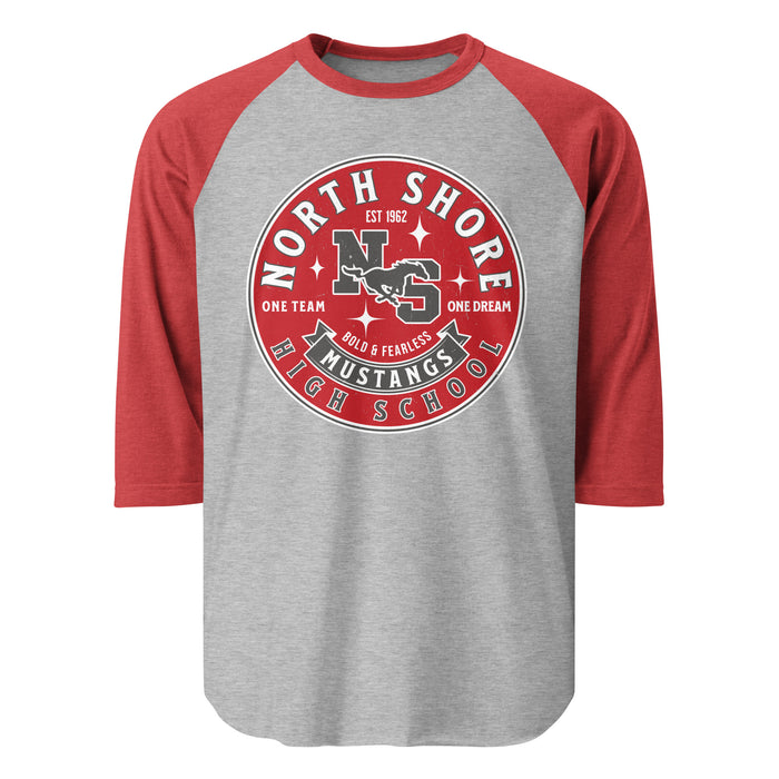 North Shore High School Mustangs Unisex 3/4 sleeve Raglan T-shirt 215