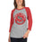 Woman wearing North Shore High School Mustangs Unisex 3/4 sleeve Raglan T-shirt 215