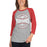 Woman wearing North Shore High School Mustangs Unisex 3/4 sleeve Raglan T-shirt 218