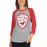 Woman wearing North Shore High School Mustangs Unisex 3/4 sleeve Raglan T-shirt 225