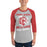 Man wearing North Shore High School Mustangs Unisex 3/4 sleeve Raglan T-shirt 205