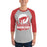 Man wearing Odessa High School Bronchos Unisex 3/4 Sleeve Raglan T-shirt 202