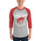 Man wearing Odessa High School Bronchos Unisex 3/4 Sleeve Raglan T-shirt 213