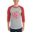 Man wearing Odessa High School Bronchos Unisex 3/4 Sleeve Raglan T-shirt 214