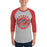 Man wearing Odessa High School Bronchos Unisex 3/4 Sleeve Raglan T-shirt 215