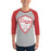 Man wearing Odessa High School Bronchos Unisex 3/4 Sleeve Raglan T-shirt 225