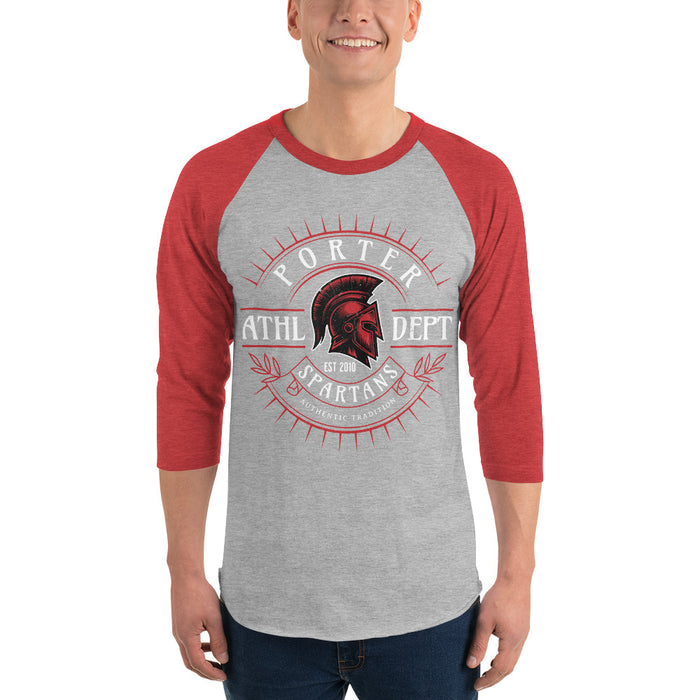 Man wearing Porter High School Spartans Unisex 3/4 Sleeve Raglan T-shirt 201