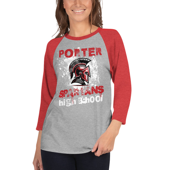 Woman wearing Porter High School Spartans Unisex 3/4 Sleeve Raglan T-shirt 205