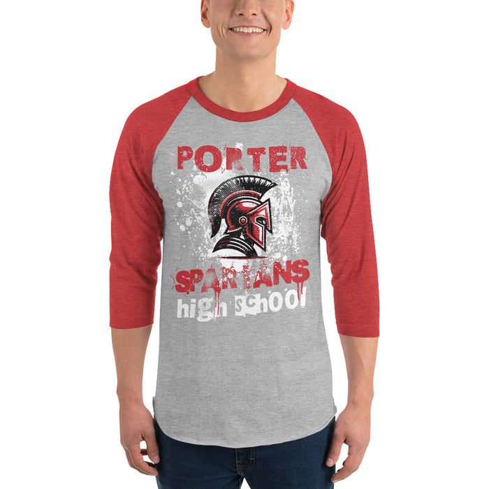 Man wearing Porter High School Spartans Unisex 3/4 Sleeve Raglan T-shirt 205