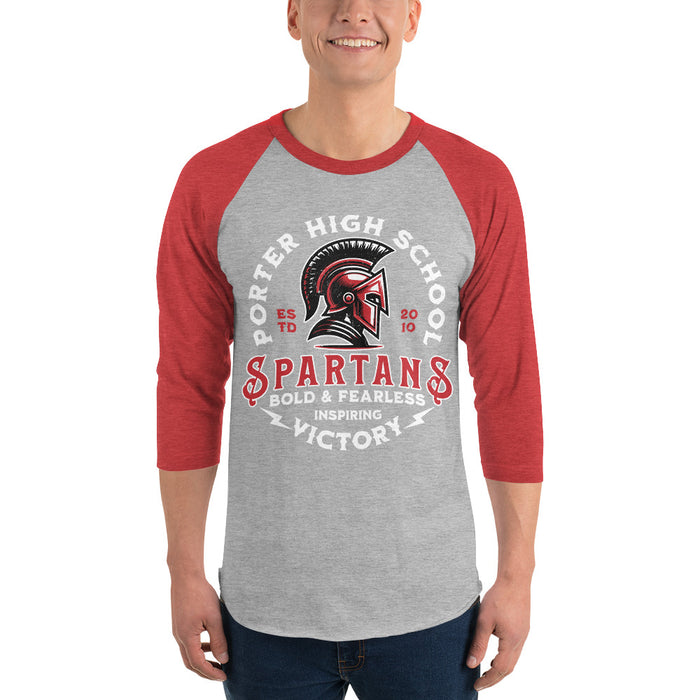 Man wearing Porter High School Spartans Unisex 3/4 Sleeve Raglan T-shirt 206