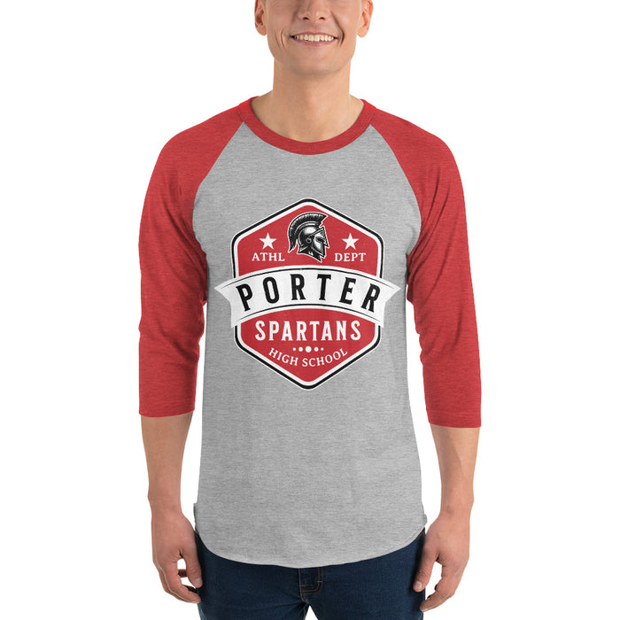 Man wearing Porter High School Spartans Unisex 3/4 Sleeve Raglan T-shirt 209