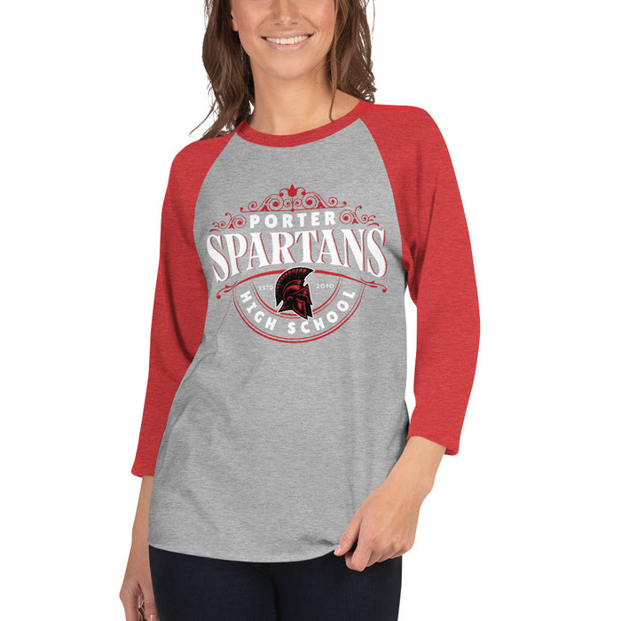 Woman wearing Porter High School Spartans Unisex 3/4 Sleeve Raglan T-shirt 211