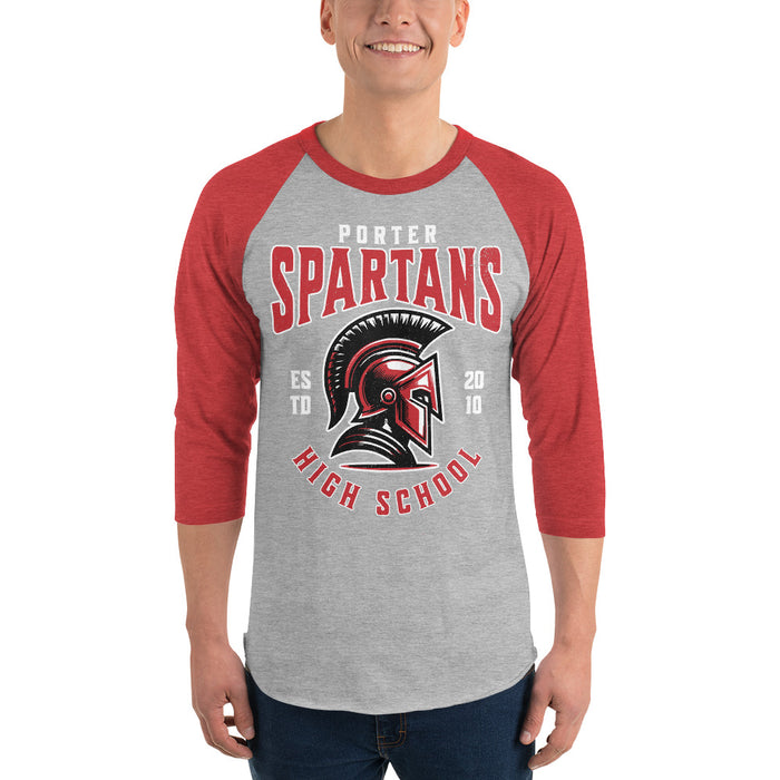 Man wearing Porter High School Spartans Unisex 3/4 Sleeve Raglan T-shirt 213