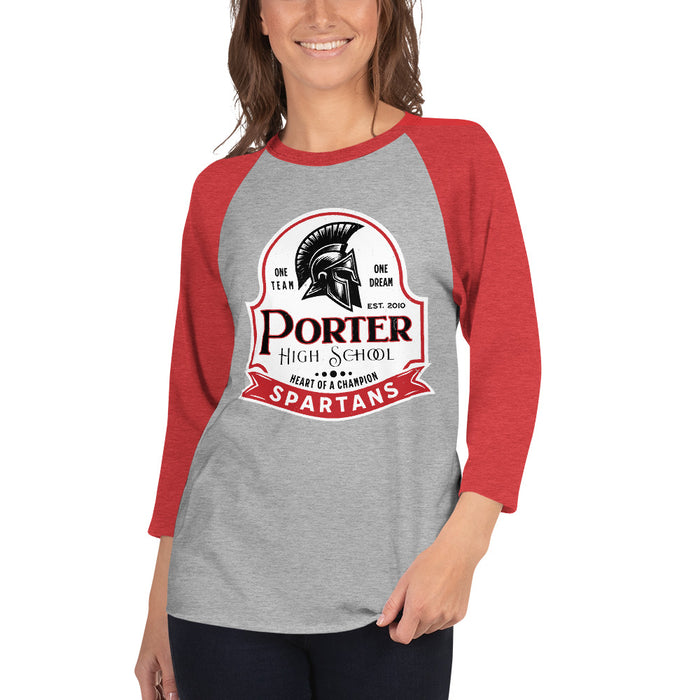 Woman wearing Porter High School Spartans Unisex 3/4 Sleeve Raglan T-shirt 219