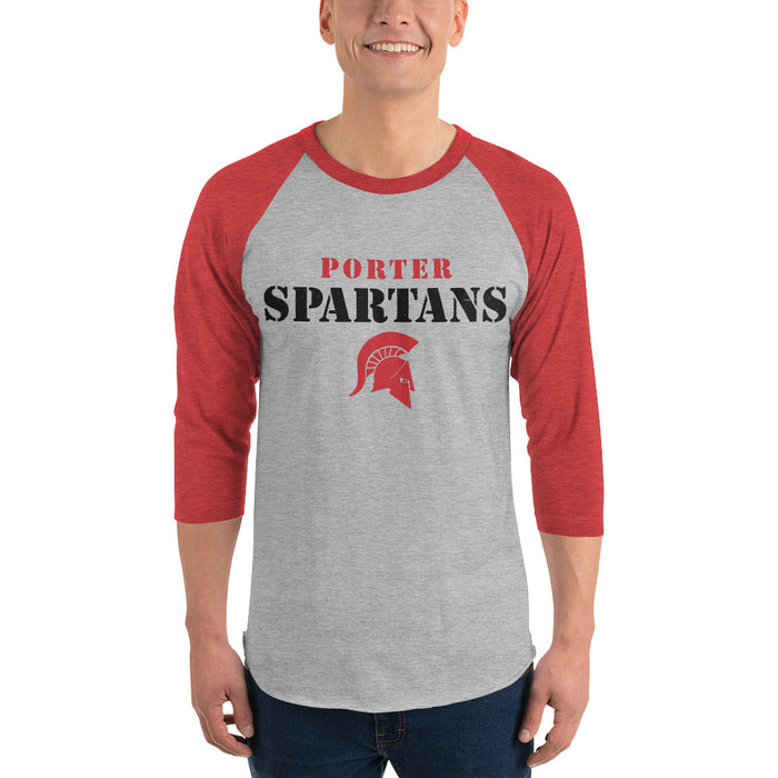 Man wearing Porter High School Spartans Unisex 3/4 Sleeve Raglan T-shirt 222