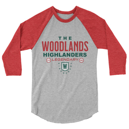 The Woodlands High School Highlanders Unisex 3/4 sleeve Raglan T-shirt 003