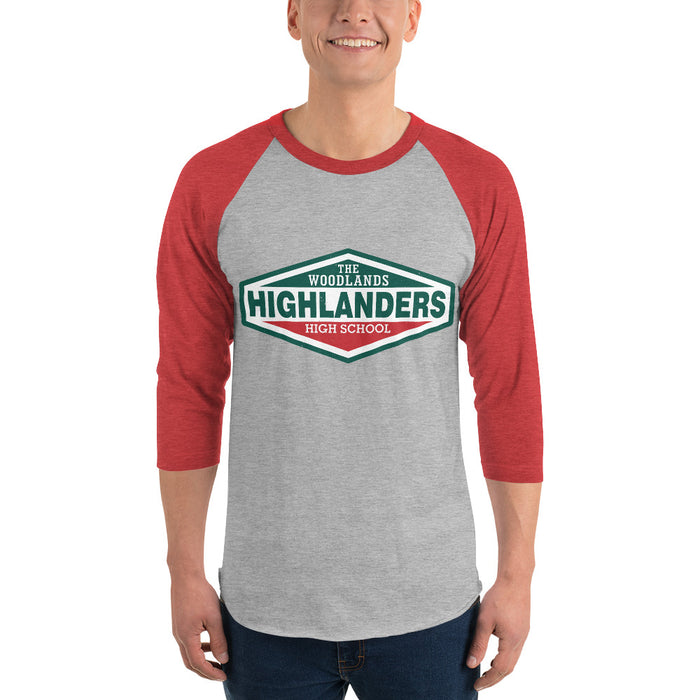 Man wearing The Woodlands High School Highlanders Unisex 3/4 sleeve Raglan T-shirt 009