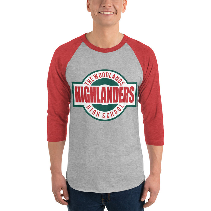 Man wearing The Woodlands High School Highlanders Unisex 3/4 sleeve Raglan T-shirt 011