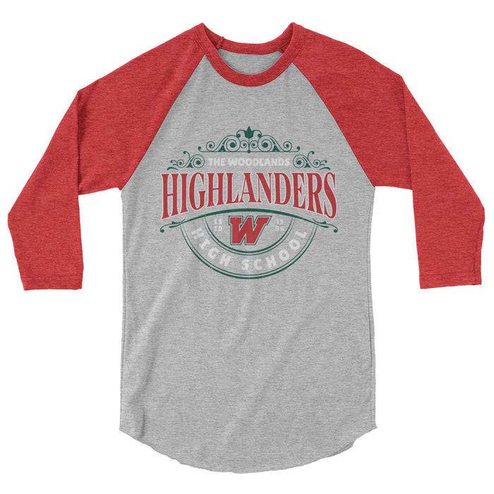 The Woodlands High School Highlanders Unisex 3/4 sleeve Raglan T-shirt 211