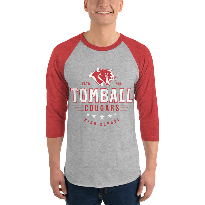 Man wearing Tomball High School Cougars Unisex 3/4 sleeve Raglan T-shirt 217