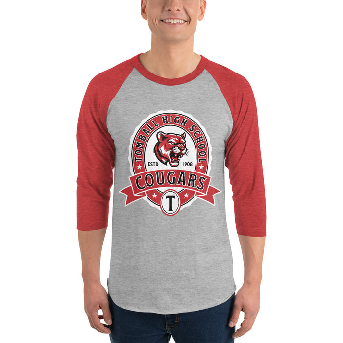 Man wearing Tomball High School Cougars Unisex 3/4 sleeve Raglan T-shirt 212