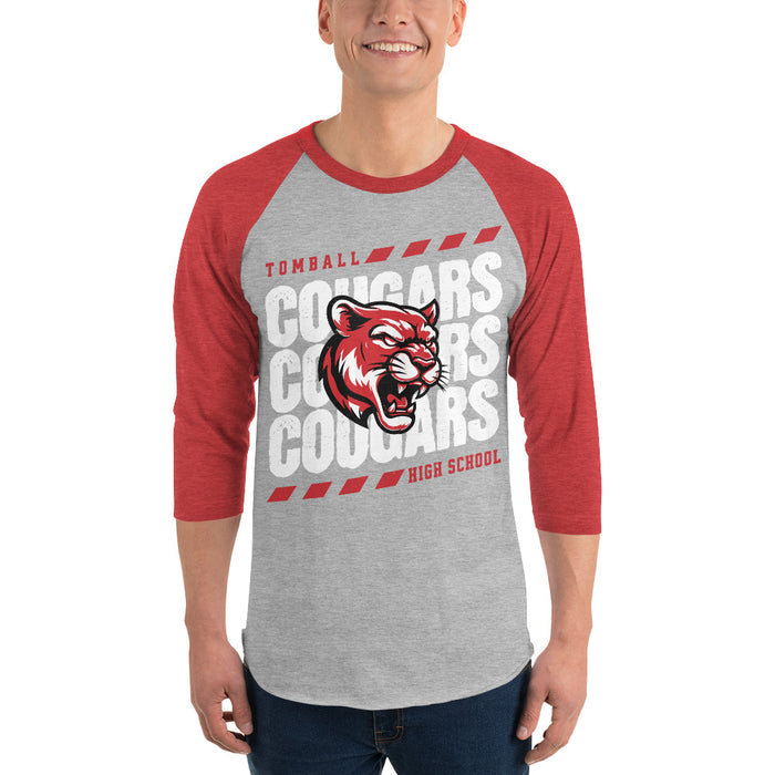 Man wearing Tomball High School Cougars Unisex 3/4 sleeve Raglan T-shirt 223