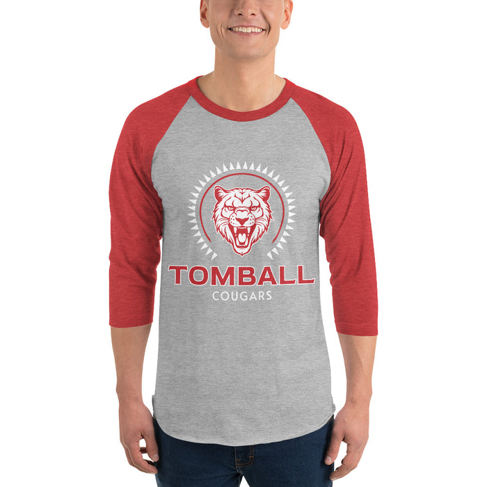 Man wearing Tomball High School Cougars Unisex 3/4 sleeve Raglan T-shirt 226