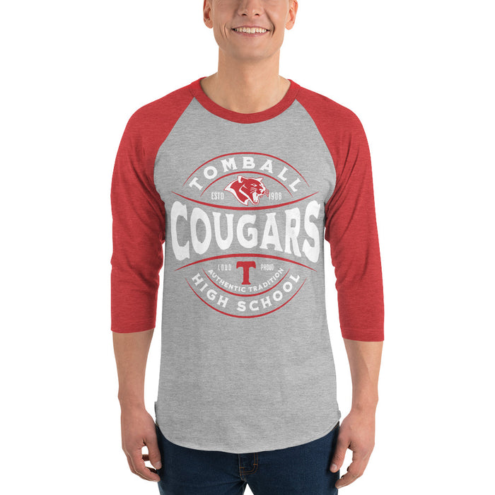 Man wearing Tomball High School Cougars Unisex 3/4 sleeve Raglan T-shirt 218