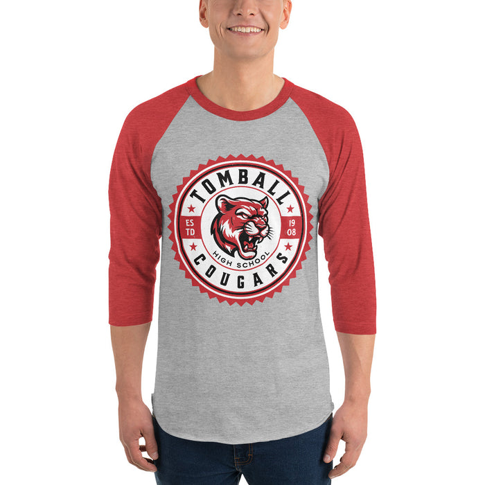 Man wearing Tomball High School Cougars Unisex 3/4 sleeve Raglan T-shirt 203