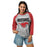 Woman wearing Westfield High School Mustangs Unisex 3/4 sleeve Raglan T-shirt 204