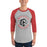 Man wearing Westfield High School Mustangs Unisex 3/4 sleeve Raglan T-shirt 214