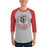 Man wearing Westfield High School Mustangs Unisex 3/4 sleeve Raglan T-shirt 206